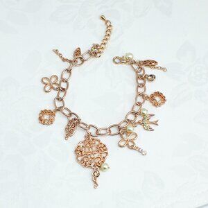 Vintage By Simon Rose Gold Charm Bracelet, Adjustable